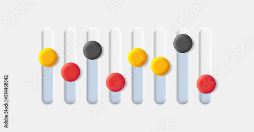 web illustration of sound equalizer, white bars with colored switch