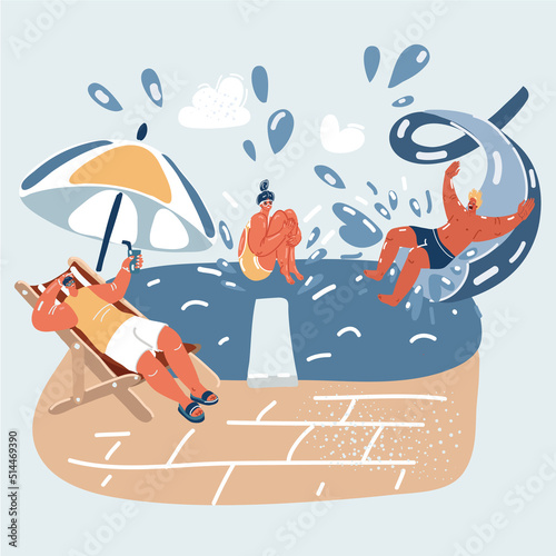 Vector illustration of Portrait of people having fun in swimming pool.