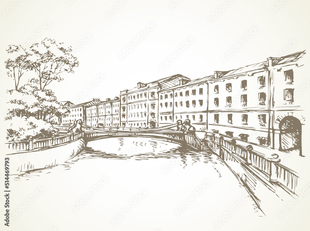 The bridge over the river in St. Petersburg. Vector drawing