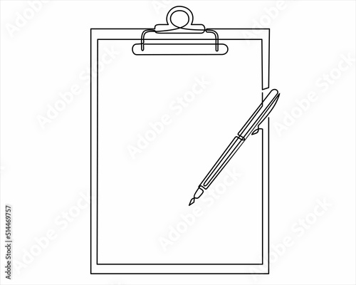 Continuous one line drawing of   clipboard paper and pen isolated in continuous line art style vector
