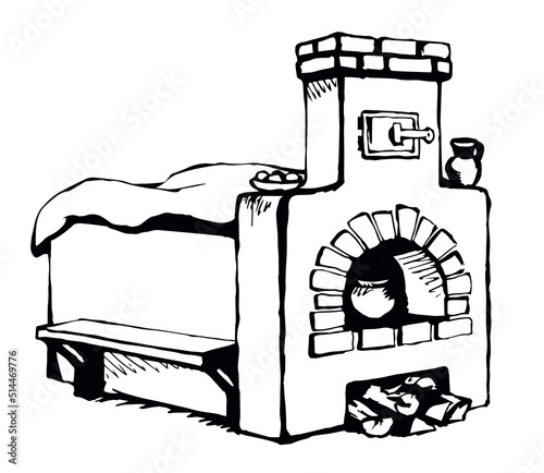 Old Russian stove. Vector drawing