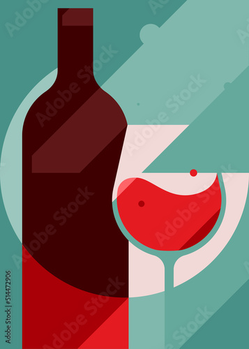 Abstract poster with red wine. Placard design in flat style.