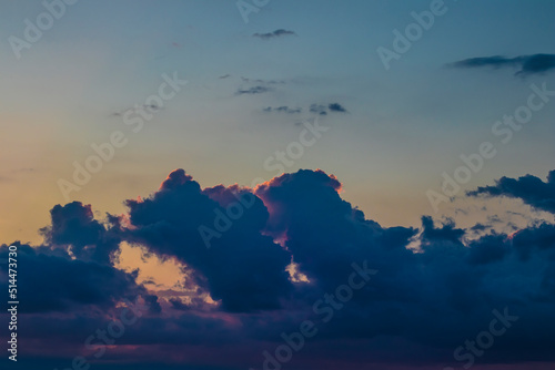 Colorful high contrast clouds during evening sunset with copy space