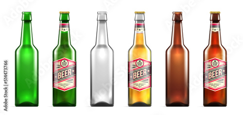 Realistic Beer Bottles Icon Set