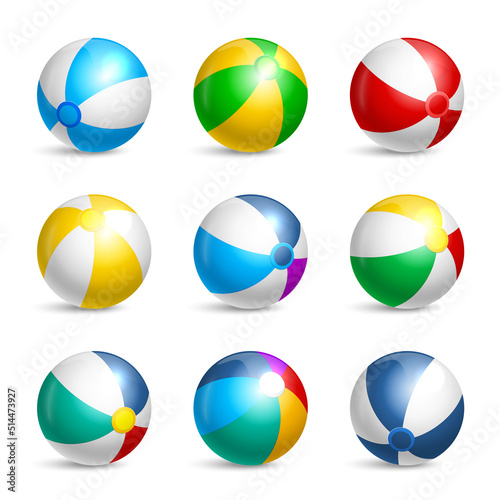 Realistic Beach Ball Icon Set