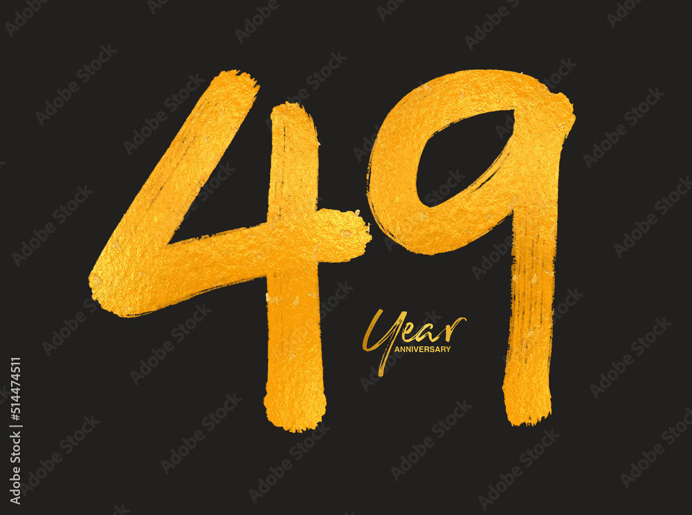 Gold 49 Years Anniversary Celebration Vector Template, 49 Years logo design, 49th birthday, Gold Lettering Numbers brush drawing hand drawn sketch, number logo design vector illustration Gold 49 Years Anniversary Celebration Vector Template, 49 Years logo design, 49th birthday, Gold Lettering Numbers brush drawing hand drawn sketch, number logo design vector illustration