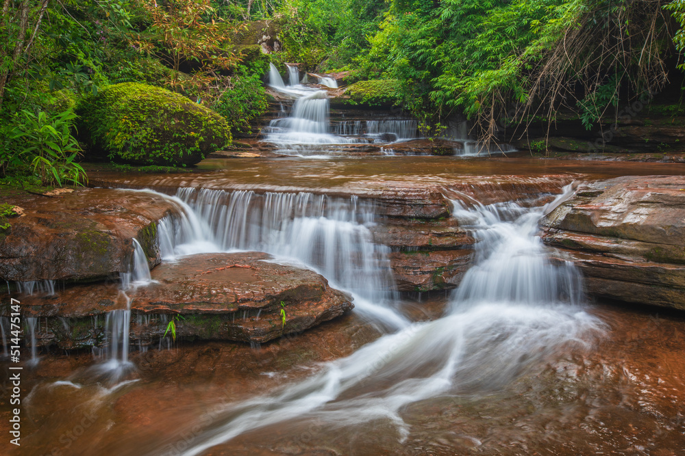 Fototapeta premium Tad Kinnaree waterfall, Beautiful waterfall in Phu LangKa Nationalpark Nakhon Phanom province, ThaiLand.