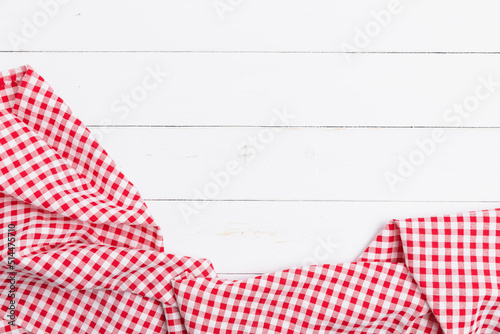 Red and white checkered fabric pattern background. Top view, Flat lay cotton checkered.