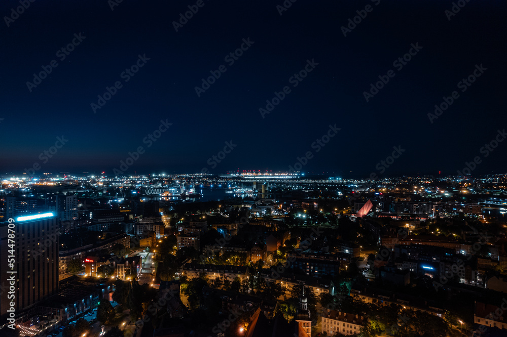 Panorama of the night of Gdansk from a height