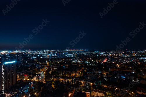 Panorama of the night of Gdansk from a height