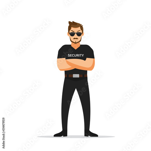  Man security guard of night club. Security man isolated on white background. Vector stock. 