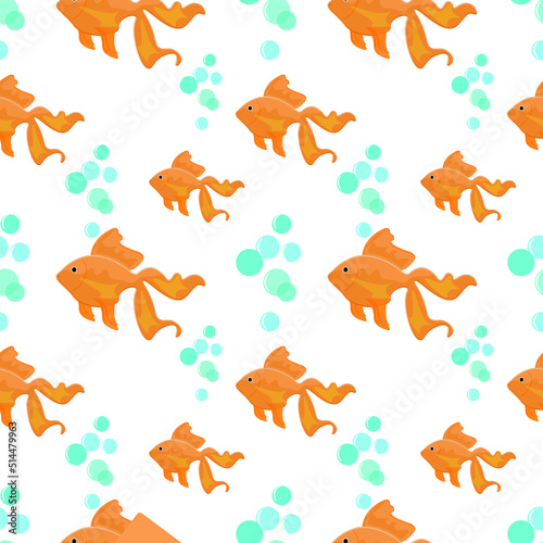 vector illustration pattern goldfish and bubbles