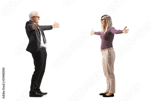 Businessman waiting a woman with arms wide open