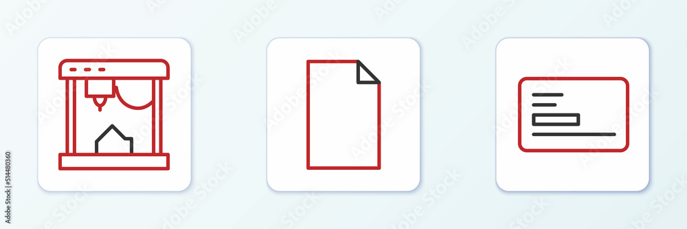 Set line Business card, 3D printer and Empty document icon. Vector Set line Business card, 3D printer and Empty document icon. Vector