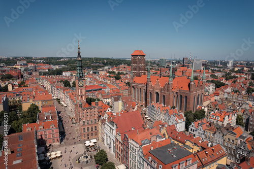 Basilica of the Assumption of the Blessed Virgin Mary and the old town in Gdansk from a height