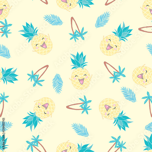 Seamless Pattern with Pineapples, fruit, summer, texture, print, yellow food design decoration fabric