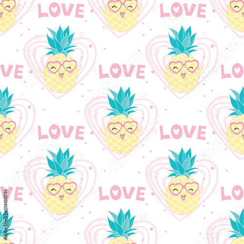 Seamless Pattern with Pineapples, fruit, summer, texture, print, yellow food design decoration fabric