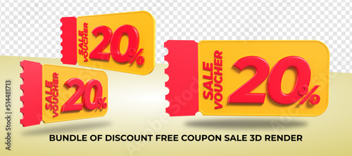 3D render coupon sale discound 20% for element sale promo