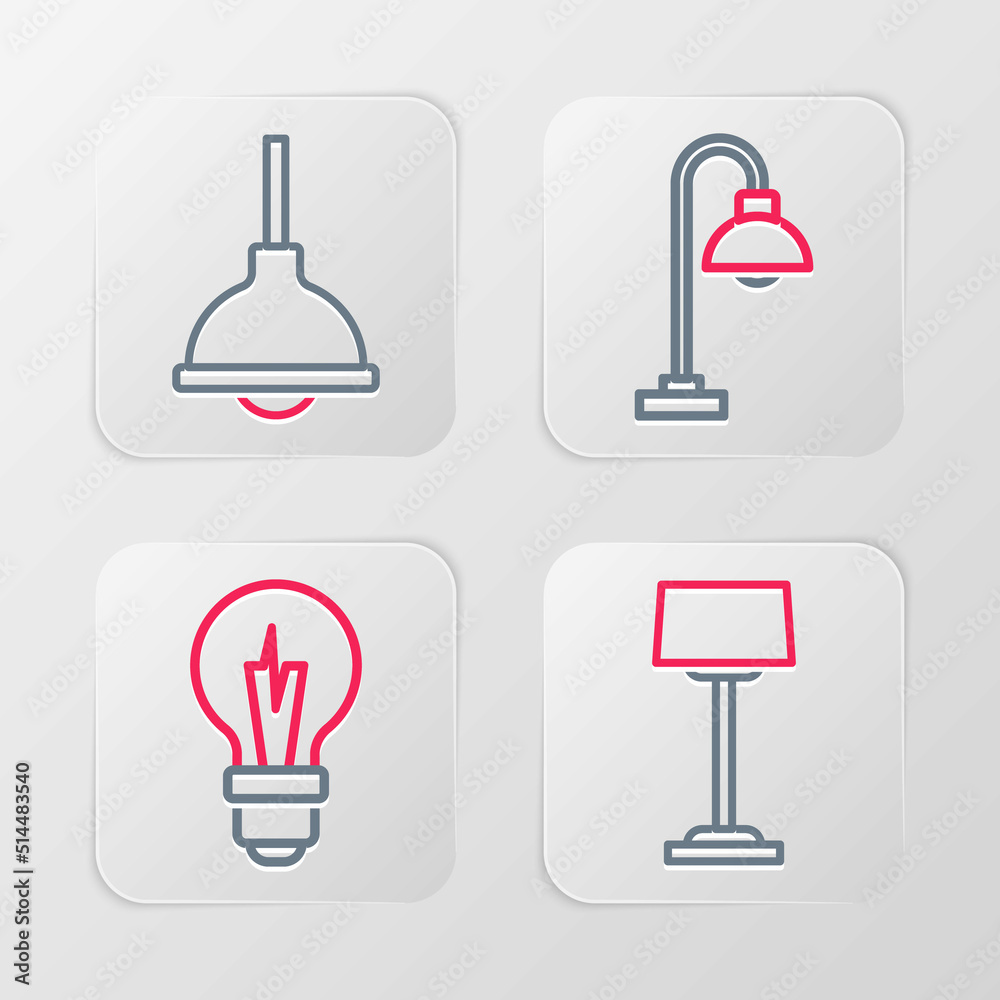 Set line Floor lamp, Light bulb, and Lamp hanging icon. Vector Set line Floor lamp, Light bulb, and Lamp hanging icon. Vector