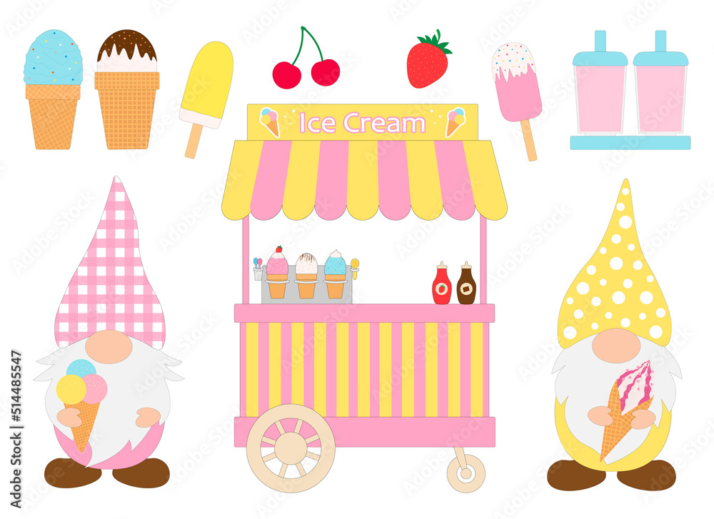Fototapeta premium Gnomes ice cream shop vector illustration