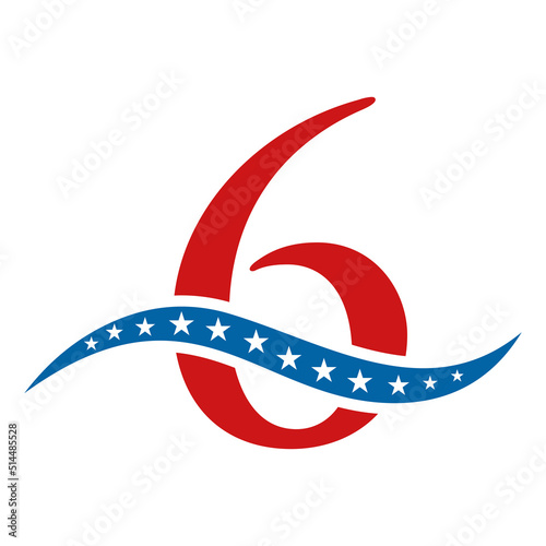 Letter 6 America Logo USA Flag. Patriotic American Business Logo Design On Letter 6 Template