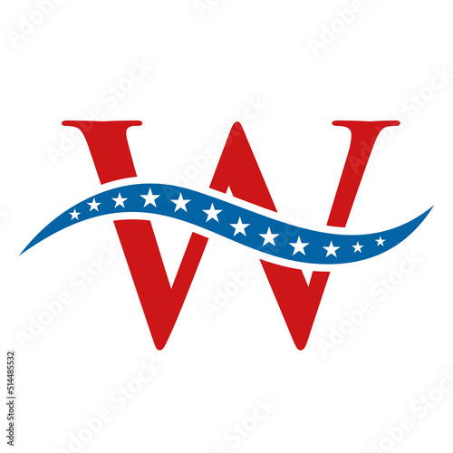 Letter W America Logo USA Flag. Patriotic American Business Logo Design On Letter W Template