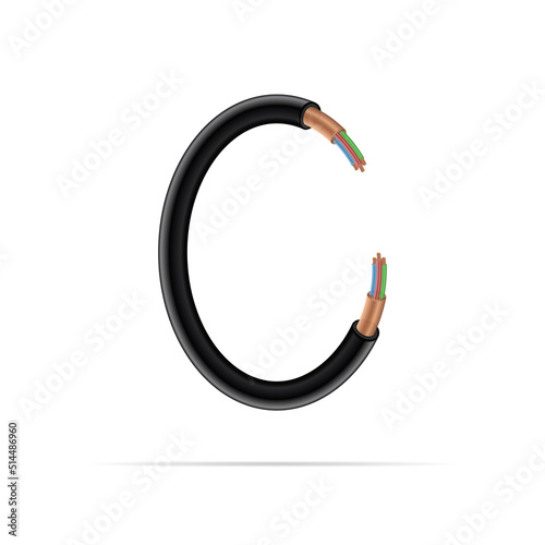 0 number electric cable design. Vector realistic font for logo, app logo, creative template etc.