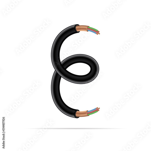 E letter electric cable design. Vector realistic font for logo, app logo, creative template etc.