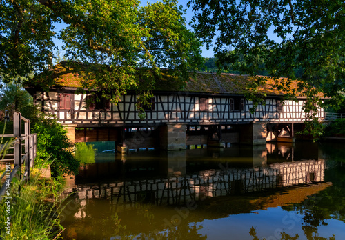 The “Wasserhaus“ (Water house) in Esslingen am Neckar in Germany is a half timbered building for the regulation of water of river Neckar flowing into artificial hammer canal in the historic old town.