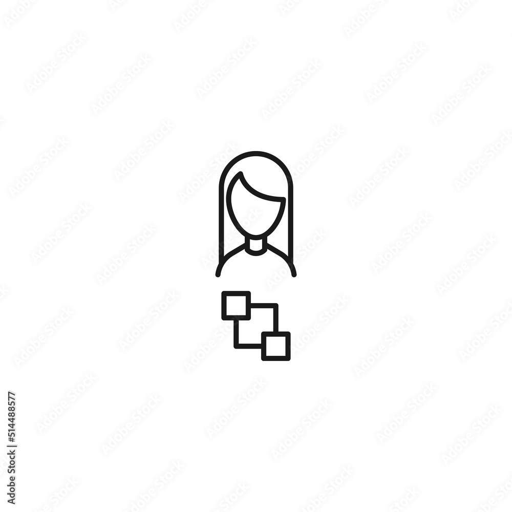 Vector signs drawn in flat style with thin black line. Editable stroke. Suitable for adverts, books, articles, banners. Line icon of cubes next to faceless woman Vector signs drawn in flat style with thin black line. Editable stroke. Suitable for adverts, books, articles, banners. Line icon of cubes next to faceless woman