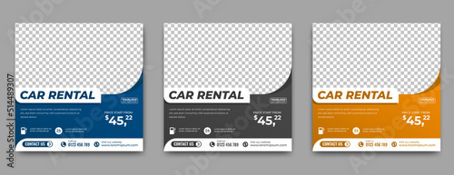 Set of editable social media template for car rental promotion. Flat design vector with place for the photo. Usable for social media, story and web internet ads.