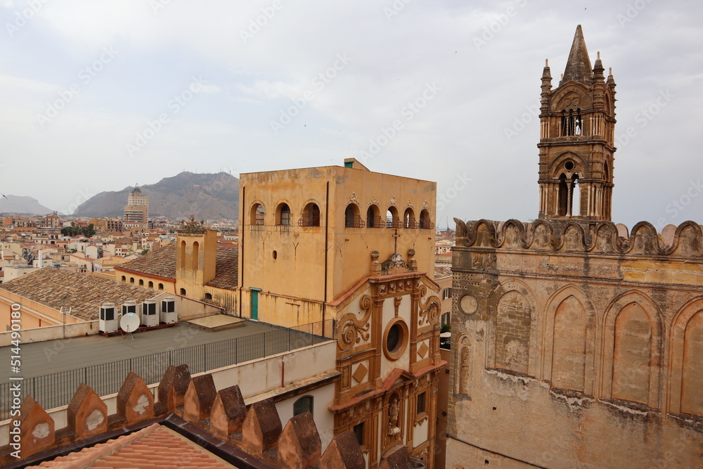 Fototapeta premium Palermo, Sicily (Italy): view from rooftop of The Cathedral of Palermo dedicated to the Assumption of the Virgin Mary. UNESCO World Heritage Site