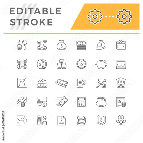 Set line icons of money