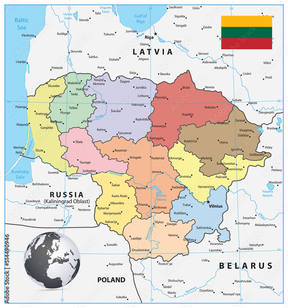 Obraz premium Lithuania Administrative Map