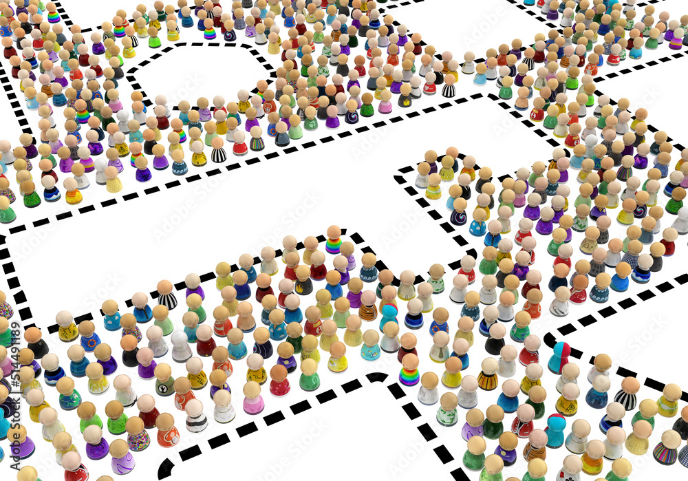 Cartoon Crowd, Dashed Line Areas Cartoon Crowd, Dashed Line Areas