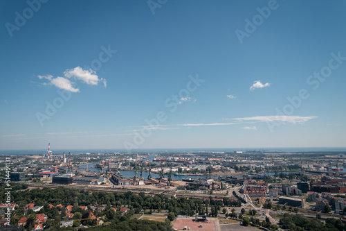 Landscape of Gdansk on the old town and port from a quadrocopter