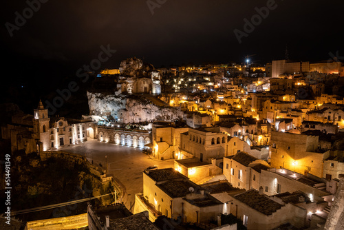 Famous church of Saint Peter Caveoso in Matera at night, Italy