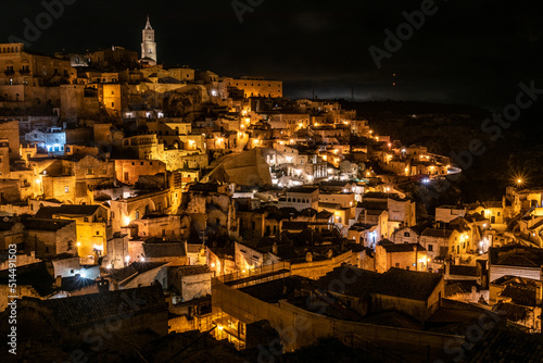 Scenic skyline of Sassi di Matera at night, Southern Italy © imagoDens