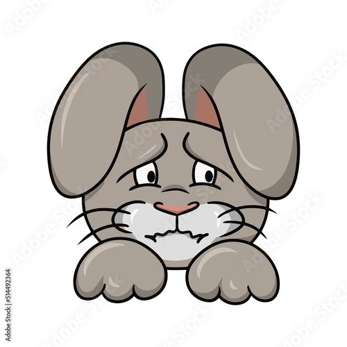 Offended gray rabbit, animal emotions, dissatisfied hare, vector illustration in cartoon style