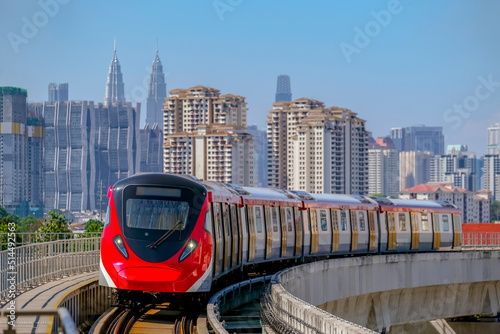 Malaysia Mass Rapid Transit (MRT) Putrajaya Line train with Kuala Lumpur view