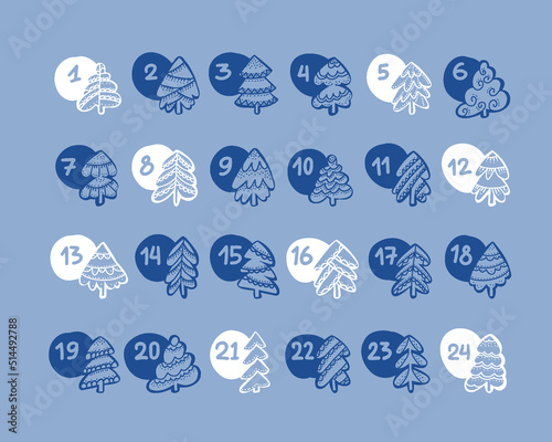 Xmas tree Advent calendar numbers for December