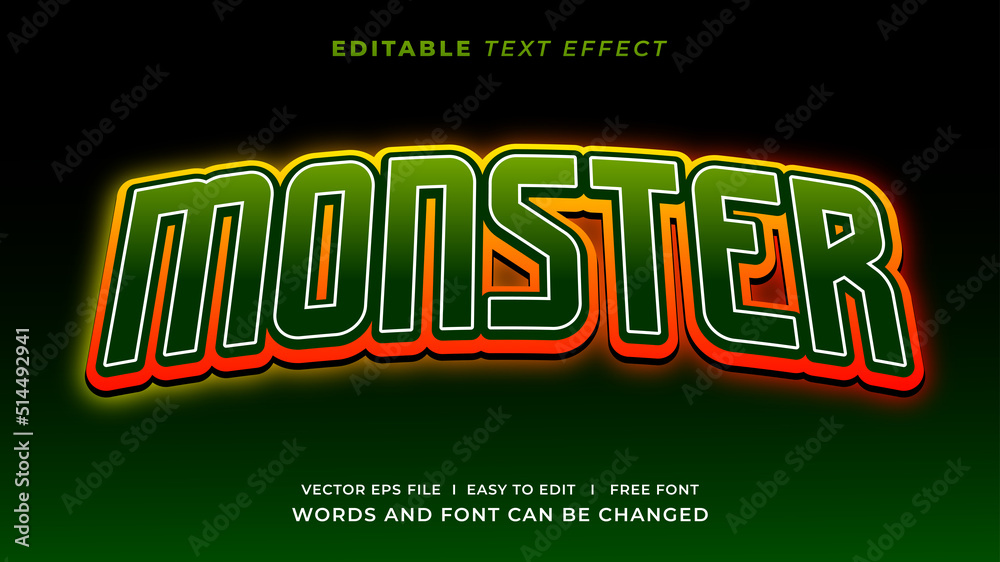 Fototapeta premium Monster gaming esport editable text effect