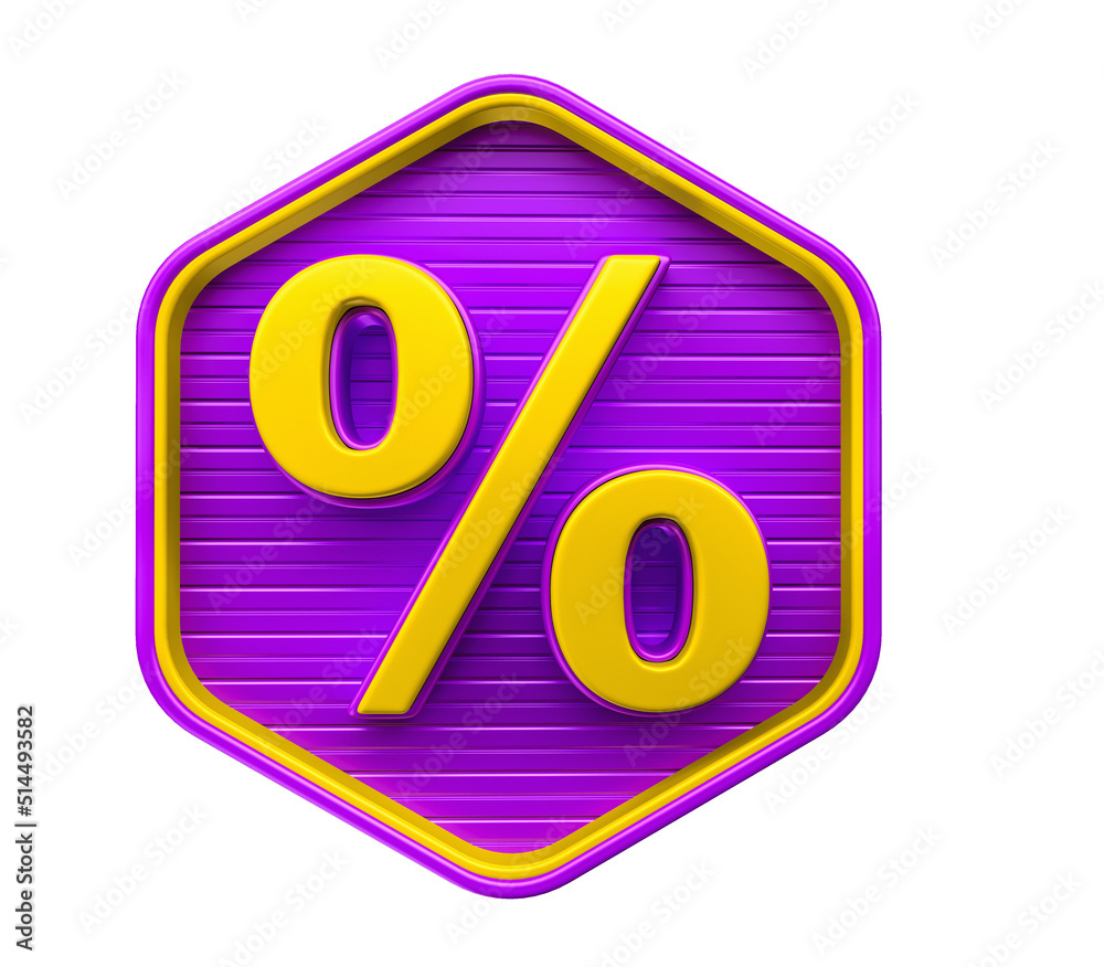 Coin percent in 3d render purple and yellow Coin percent in 3d render purple and yellow