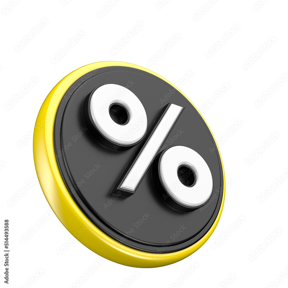 Coin percent in 3d render black and yellow Coin percent in 3d render black and yellow