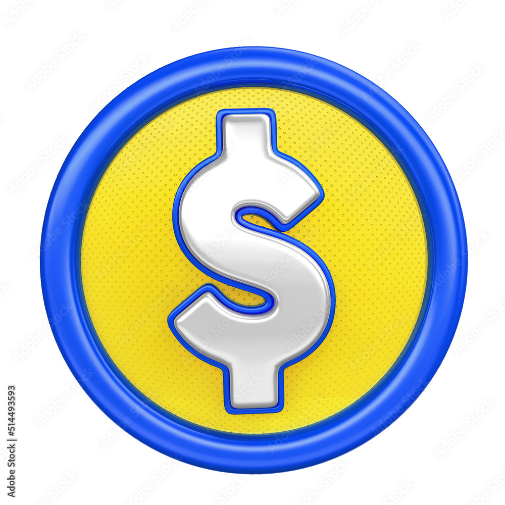 Coin money symbol in 3d render blue and yellow Coin money symbol in 3d render blue and yellow