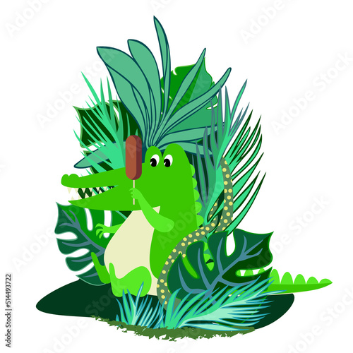 Illustration of Crocodile with Ice Cream