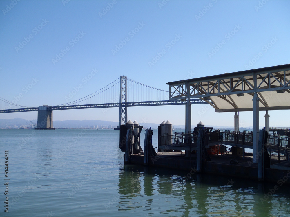 Ferry boat dock and Bay Bridge in the distance