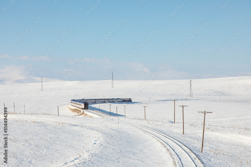 Eastern Express in the Winter Season, Eastern Anatolia, Kars Turkey Eastern Express in the Winter Season, Eastern Anatolia, Kars Turkey
