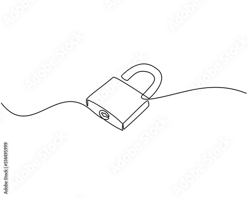 continuous line drawing of padlock concept. Real estate lock icon. Success, solution, opportunity and safety concept in doodle style.