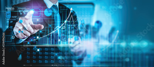 Businessman working data finacne report world map and growth graph and progress of business and analyzing financial and investment data ,business planning and strategy. © everythingpossible